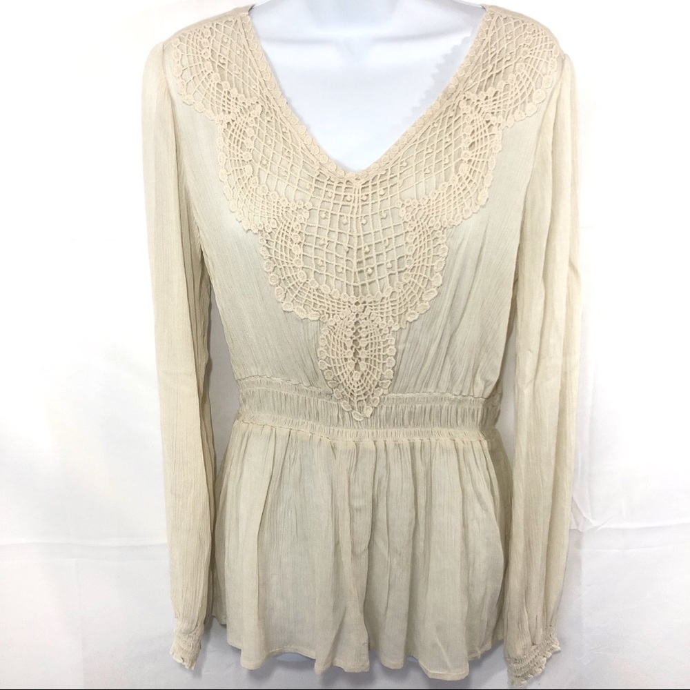 Knox Rose V-Neck Boho Lace Front Peasant Tunic